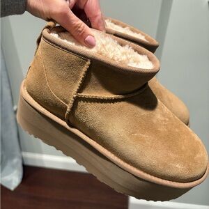 UGG Chestnut Suede Classic Ultra Mini Platform Booties